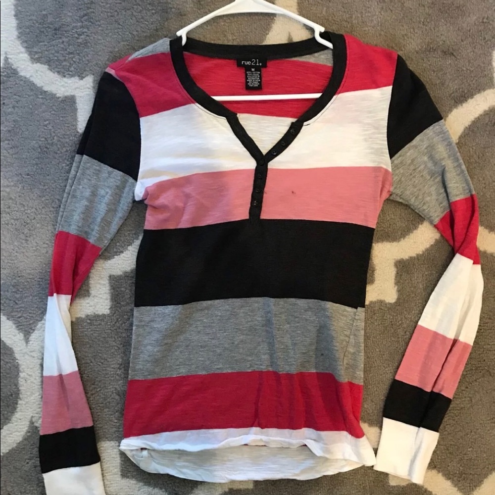 Rue21 Pink Stripped Long Sleeve Shirt